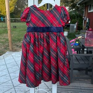 Plaid girls 4t holiday dress with cap sleeves and beautiful velvet bow in back